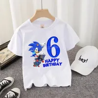 Soniced Kids T-shirt Cute Birthday Number 1-10 Years Old Anime Print Cotton Tee Shirt Boy Girl Summer Casual Clothes Kawaii Gift