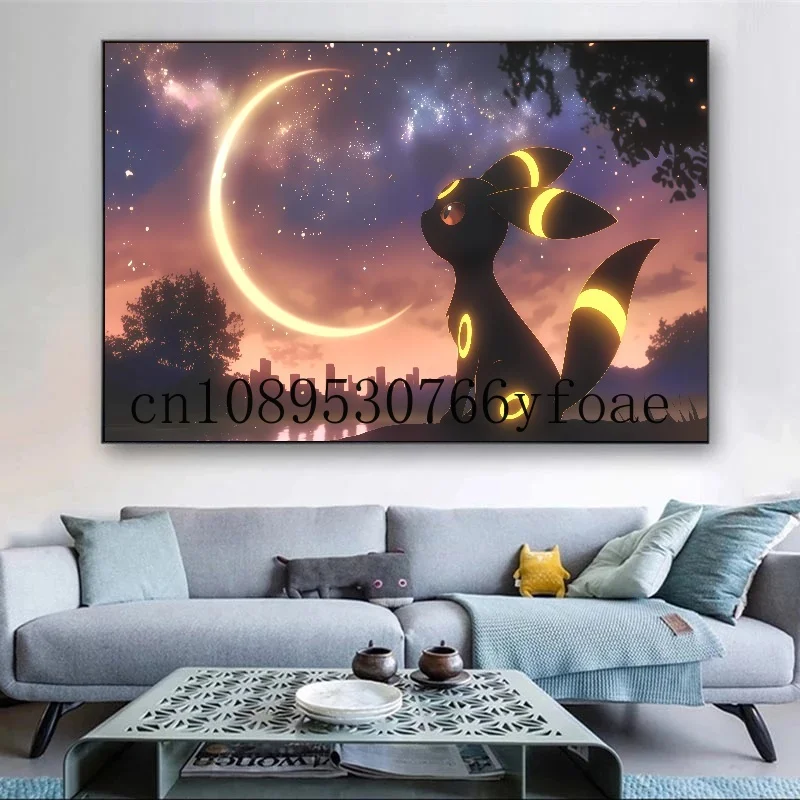Pokemon Starry Sky Tokoh Anime Umbreon Poster Dekorasi Gambar Seni Dinding Lukisan Kanvas Cat Air Dekorasi Ruangan Modern Hadiah Anak-anak