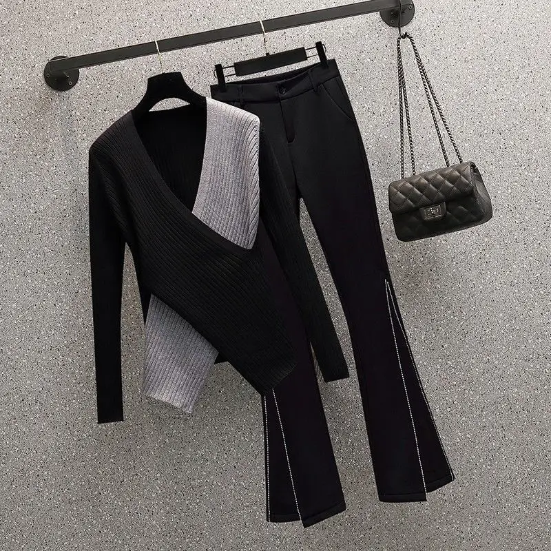 Ensemble deux pièces en mousseline de soie cousue pour femme, chemisier femme, manteau et pantalon, noir et blanc, élégant et à la mode, été 2022, nouveau