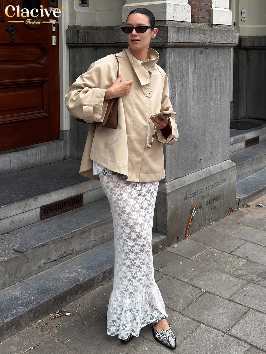 Clacive 섹시한 느슨한 흰색 여성 스커트 2026 패션 하이 웨스트 맥시 스커트 우아한 클래식 시스루 스커트 여성 의류