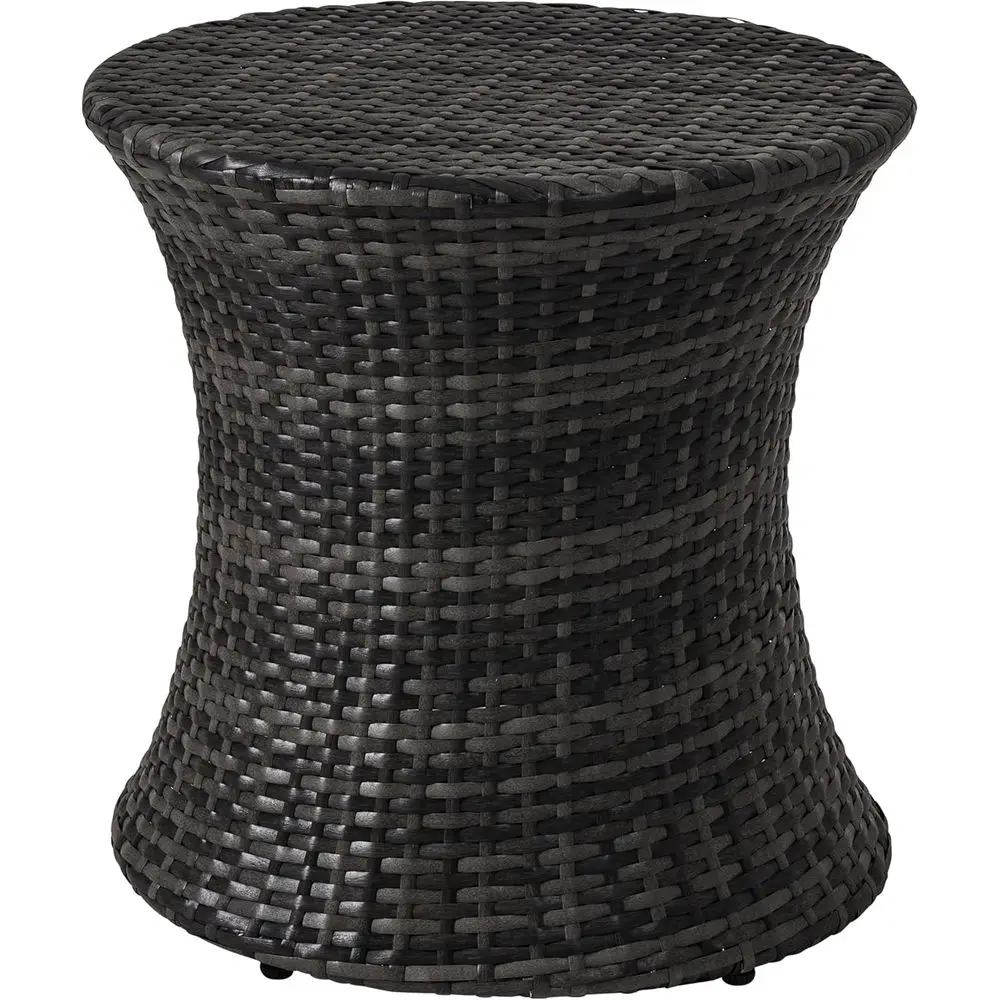 

20 Inch Wicker Patio Side Table with Steel Frame and Grey Finish