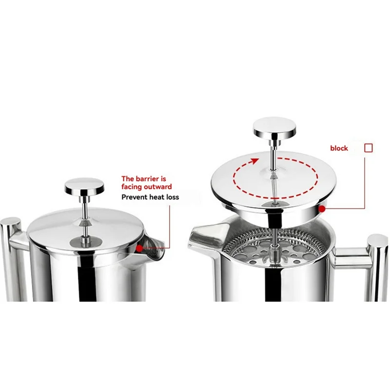 A39M Coffee Press Tea Brewer Stainless Steel French Press Coffee Maker 600ML Double Wall Insulated