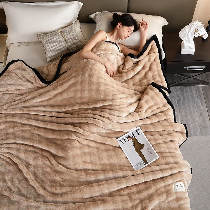 Fall Winter Soft Fluffy Blanket Thickened Encryption Artificial Rabbit Plush Blankets Skin-friendly Warm Cozy Durable Blanket