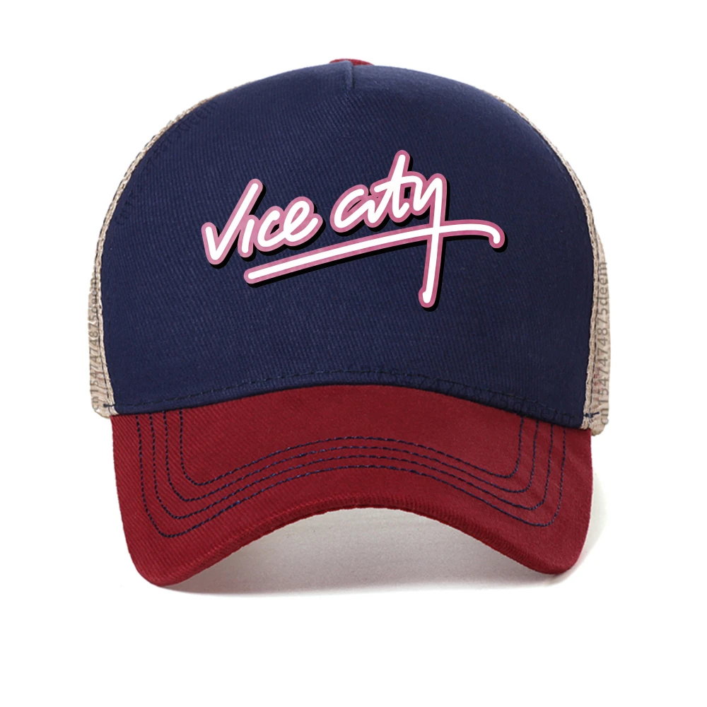 فايس سيتي طباعة قبعة بيسبول GTA لعبة الرجال النساء قبعة عادية كول الصيف شبكة تنفس قبعة سائق الشاحنة عادية تنفس قبعات للحماية من الشمس