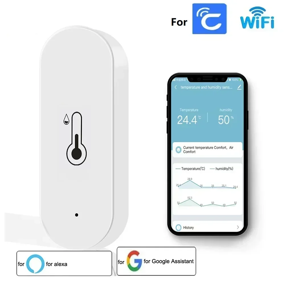 Indoor For WiFi Temperature And Humidity Sensor Compatible For Cozylife App Hygrometer Thermometer With ±1°C And ±5% RH Accuracy