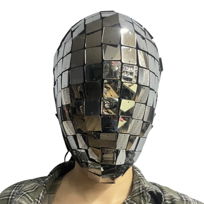 قناع مرآة فضية للهالوين أغطية الرأس التأثيرية للرجال والنساء ملحقات المسرح كرنفال حفلة الهذيان لعب الأدوار دعامة المهرجان #6