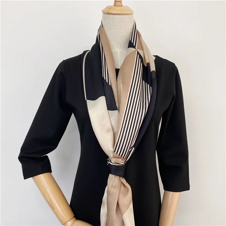 

Hangzhou Silk Geometric Color Bundle Long Silk Scarf Women's Spring and Autumn Innocence Silk Crepe Satin Mulberry Silk Shaw