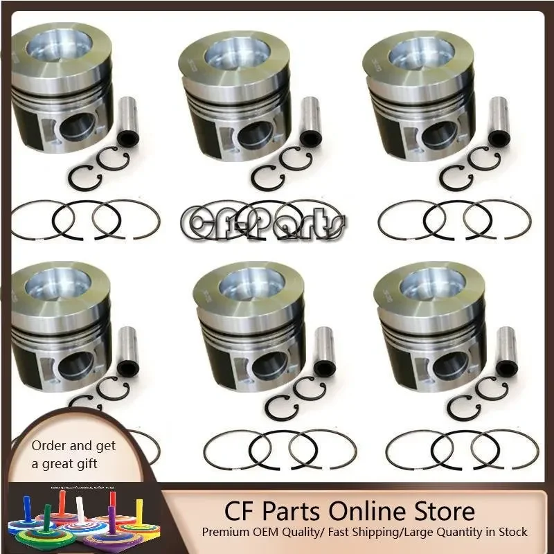 

New 6 Sets STD Piston Kit With Ring 297-7753 Fit For Caterpillar S6KT 320C Engine 102MM