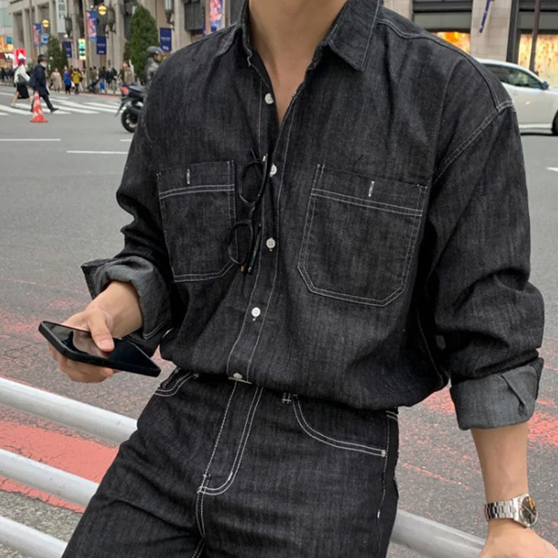 IEFB Vintage Denim Set Trend Men\'s Autumn New Jeans Two Piece Korean Style Fashion Loose Denim Jacket Straight Leg Jeans 9C1116