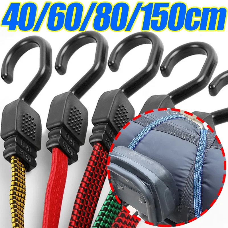Novo Cordão Elástico para Moto, Rede de Carga para Capacete, Corda para Bagagem, Cinta de Fixação para Porta-Malas de Carro com Gancho de Aço e Acessó