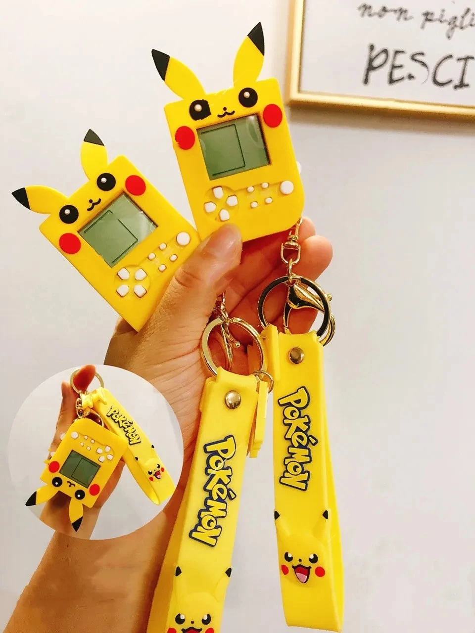 Anime Pokemon Game Machine Keychain Pikachu Cute Figure Key-ring Characters Keychain Boys Toys Bag Pendant Relief Pressure Gift