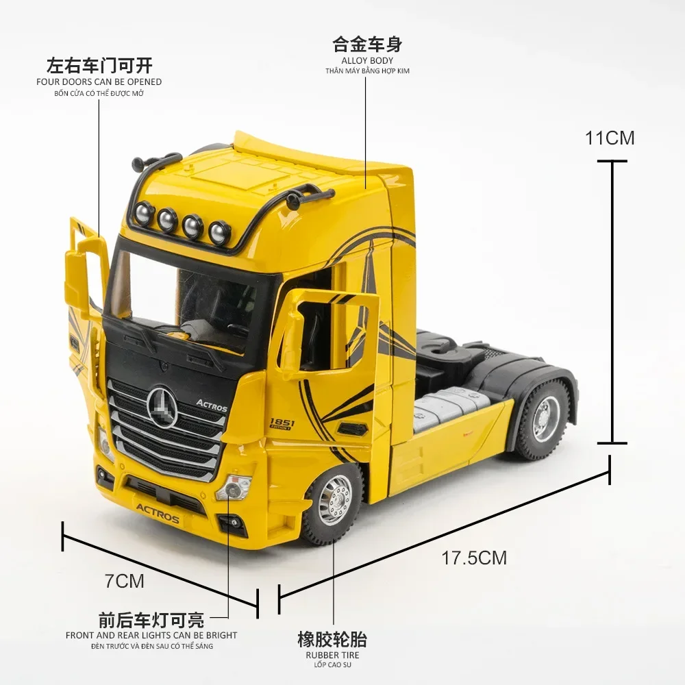 1:24 Mercedes-Benz Aciros Truck Simulatie Diecast Metalen Legering Model Auto Geluid Licht Pull Back Collectie Kids Speelgoed Geschenken A561