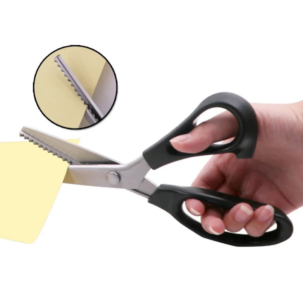 Tijeras dentadas de acero inoxidable con mango cómodo, tijeras triangulares con borde dentado para manualidades de tela, tijeras de corte en Zig Zag, tela profesional