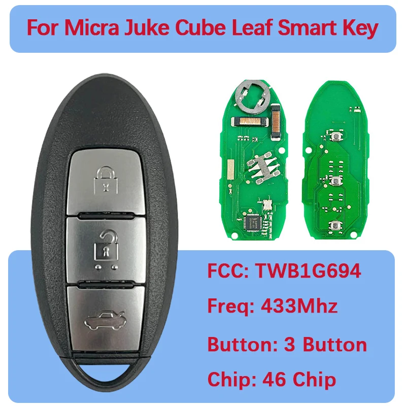 

CN027045 Aftermarket 3 Button Smart Key Fob 434MHZ 46 Chip PCF7952 TWB1G694 For MICRA Juke Cube Leaf