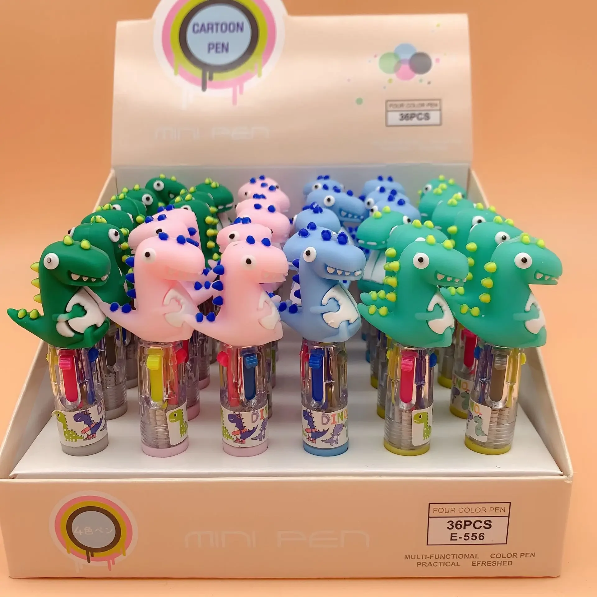36pcs Four color ballpoint pen silicone cartoon head cute doll 4-color ballpoint pen small mini portable learning stationery