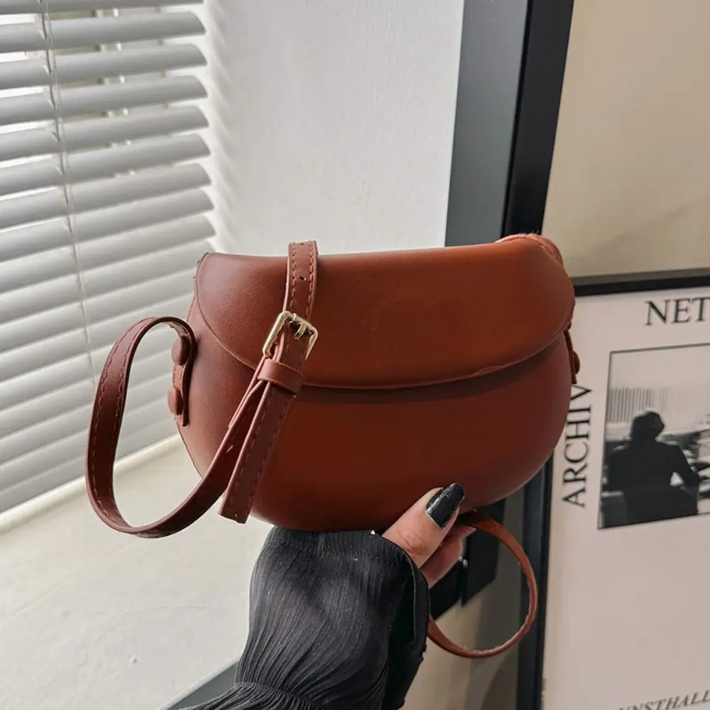 

PU Leather Retro Shell Bag Korean Style Solid Color Flap Crossbody Bags Fashion Design Shoulder Bag Versatile Saddle Bag Girls