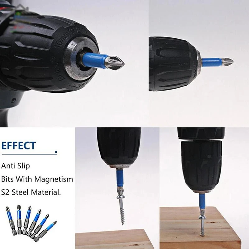 SenNan 6Pc No-slip PZ1/PZ2/PZ3 Screwdriver Bit Sets for Drill Magnet S2 Alloy Steel Screwdriver Electric Impact 50mm PH1/PH2/PH3