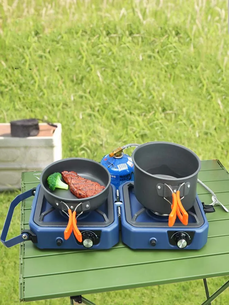 Double brûleur à gaz d'extérieur, barbecue pliable, Double puissance 800W, Portable pour Camping, pêche, randonnée