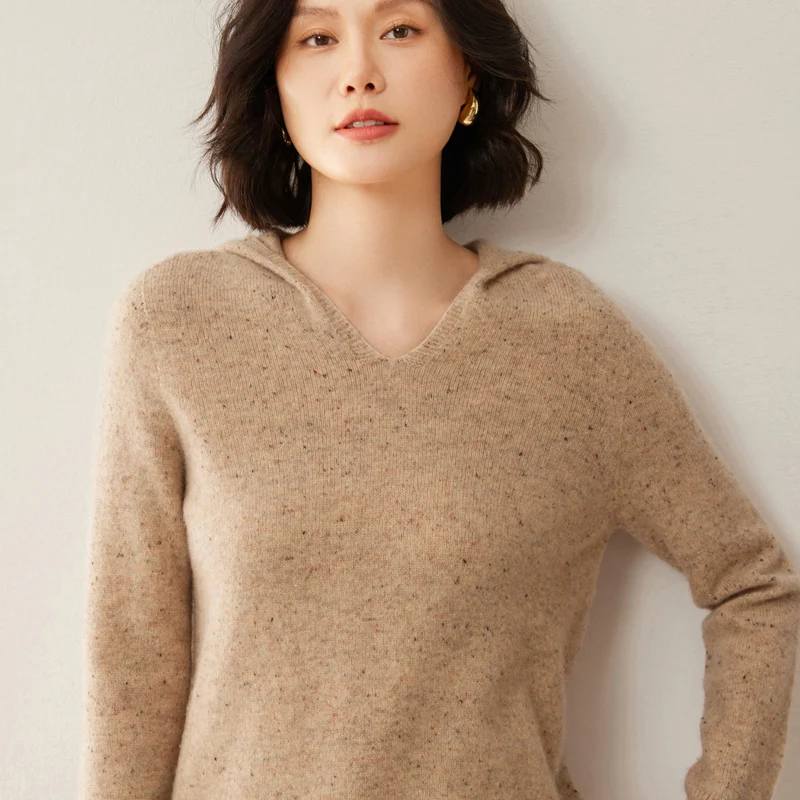 Women's Hooded Sweater 100% Merino Wool Pullover Spring Autumn Winter Long Sleeve Female Wool Knitwear Korean Fashion Tops