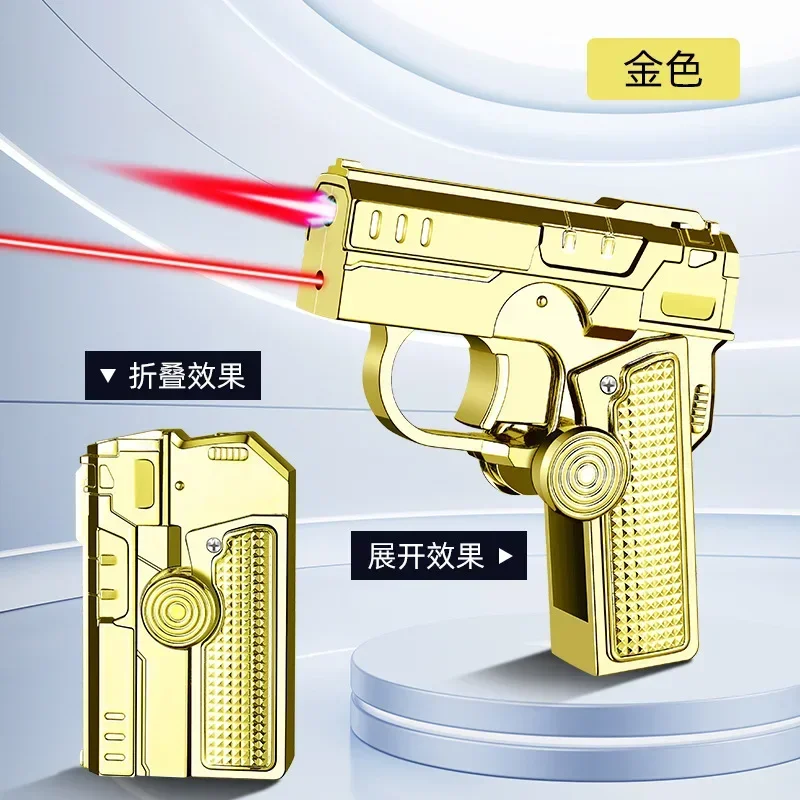 Creative Folding Gun Type Lighter, Windproof, Butane Gas Red Flame Lighter, Gyroscopic Lighter, Men's Gadgets with Laser Light