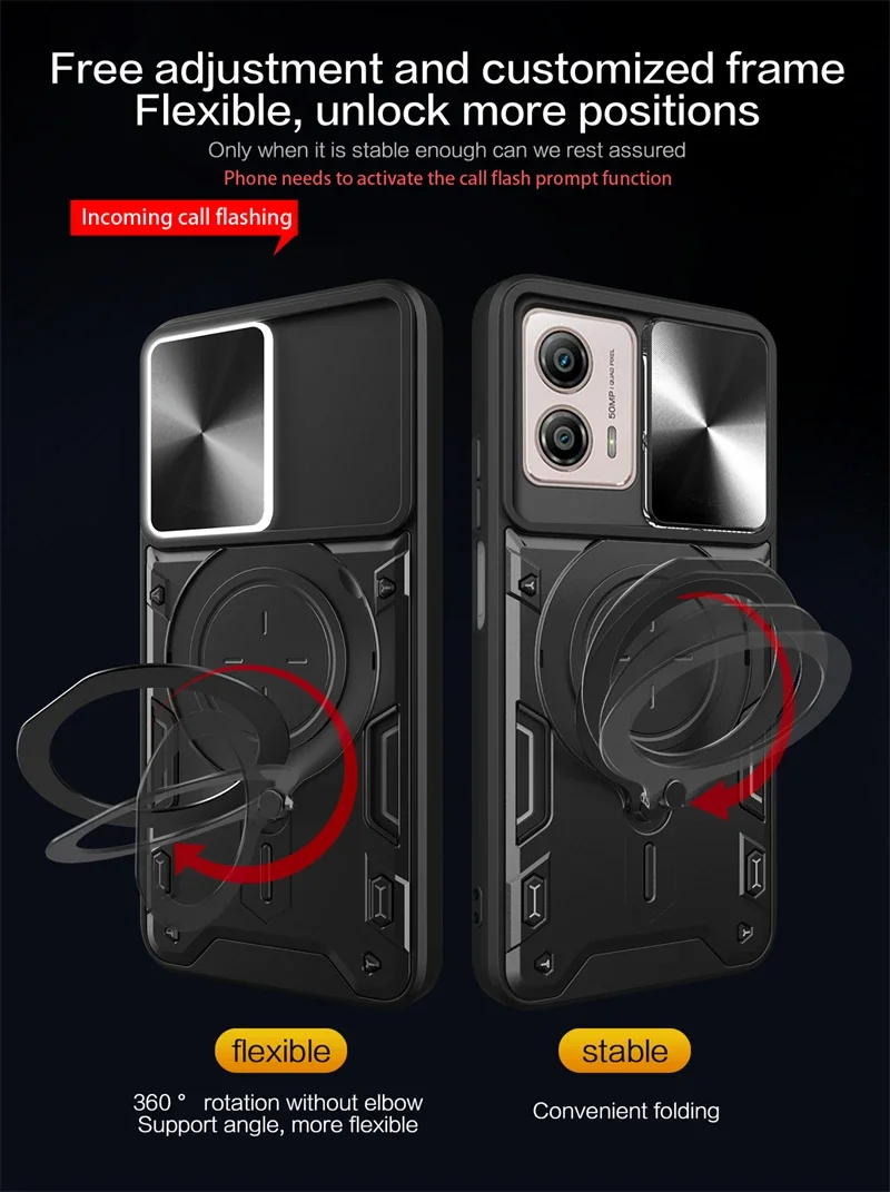 Для Motorola Moto G53 5G чехол автомобильный магнитный кольцевой держатель бронированный чехол для телефона Motorola G13 G23 4G слайд-камера защитная задняя крышка