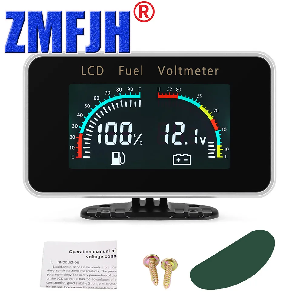 LCD Dual Gauge Digital Fuel Level Meter+Voltage with Buzz Flash Alarm for Universal Diesel Petrol Engine Car Truck 12V24V