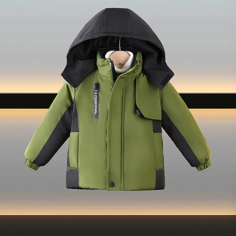 2026 New Children's Winter Cotton Coat 2 3 4 5 Years Old Boys' Thick And Filled Hooded Coat Boys'  Fashion Parka Jacket