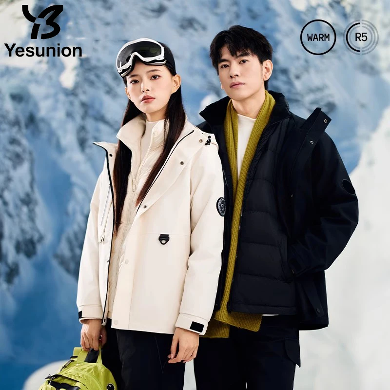 

YESUNION Winter Down Jacket Womens Outdoor Waterproof Mountaineering Camping Down Jacket 3 In 1 Thick Hoody Inner Detachable