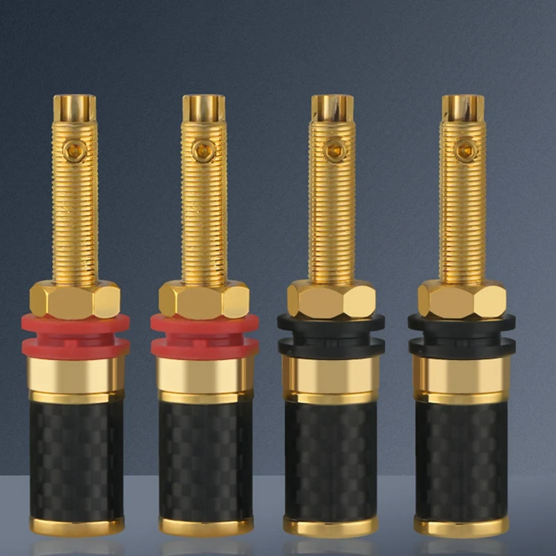 4Pcs HIFI Audio HIFI Gold Plated Copper Speaker Binding Post Female Banana Jack Connector Long Column Without Welding