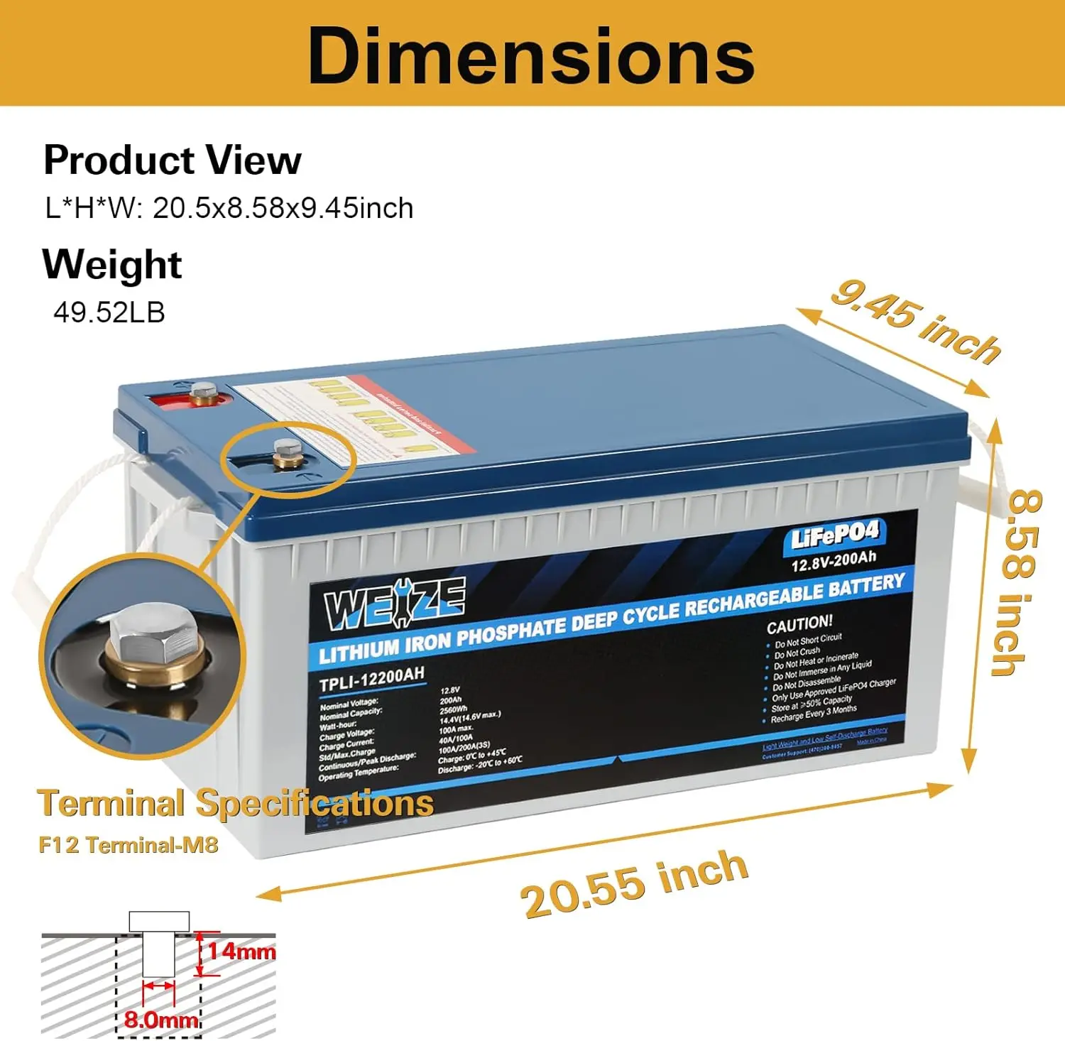 12V 200Ah LiFePO4 Lithium Battery Built-in Smart BMS 8000+ Deep Cycles Low Temperature Protection Rechargable Battery Perfect