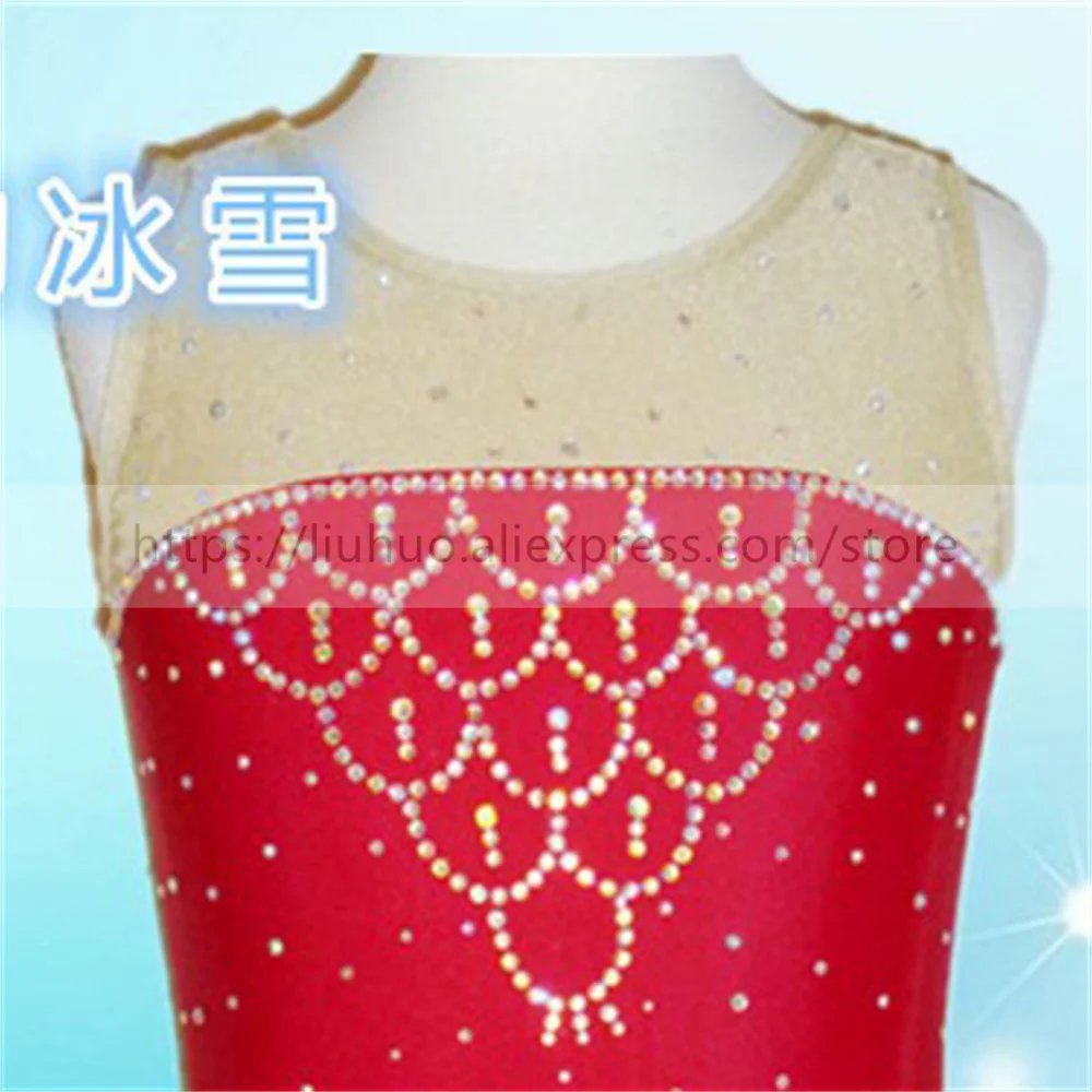 LIUHUO Donna Aldult Girl Personalizza Costume Competizione Performance Body Pattinaggio di Figura sul Ghiaccio Vestito Roller Rosso Senza Maniche Danza