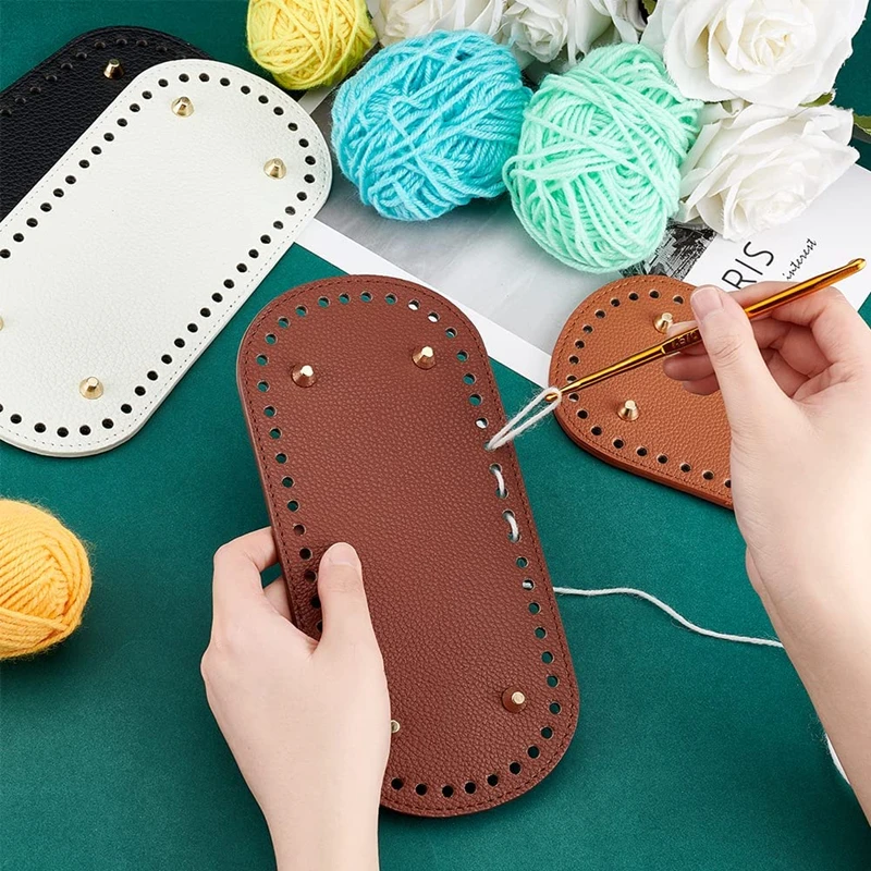 22*10CM PU Leather Bottom for Knitted Bag Hand-Woven Bag Base Handmade Bottom with Holes DIY Crochet Bag Bottom Accessories