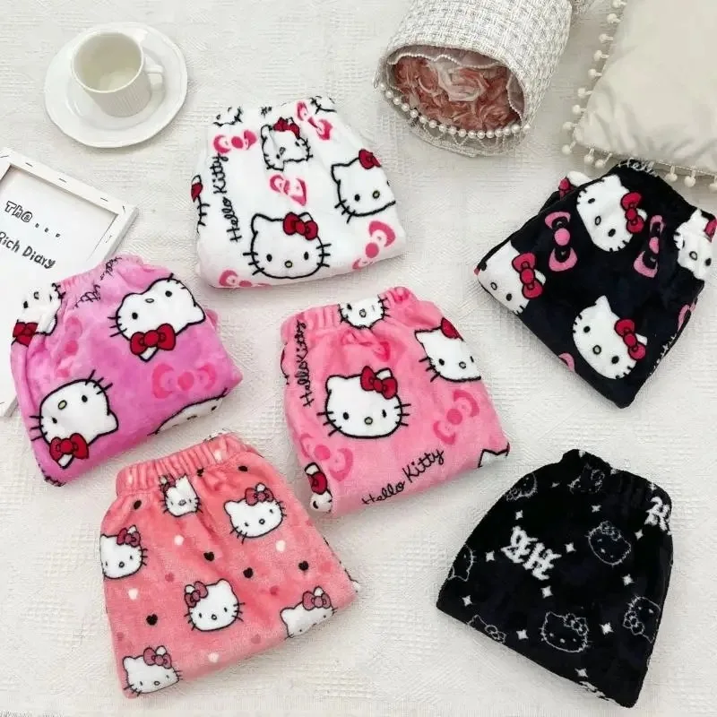 2024 New Sanrio Hello Kitty Summer Athletic Shorts Pants Kawaii Y2K Flannel Ladies Winter Pajama Pants Girl Gift Women Home Pant