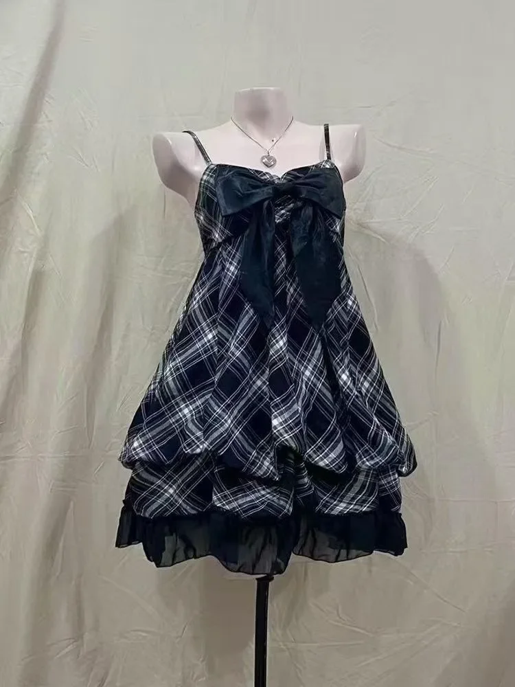 Neue Japanische Vintage Stil Strap Kleid Frauen Koreanische Mode Schwarz Spitze Cami Kleider Sommer Süße Patchwork Neue Einteiliges Kleid