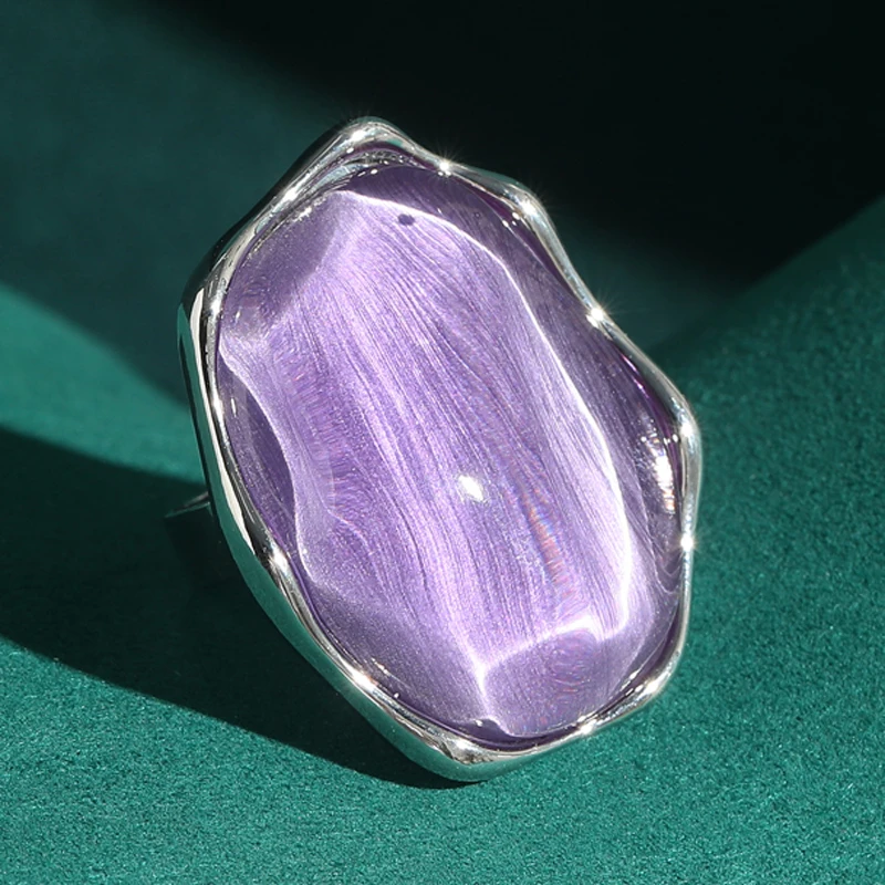 

Vintage Large Purple Rings For Woman Natural Glass Silver Color Luxury Quality Jewelry Designer Statement Stone Antique 2025 New