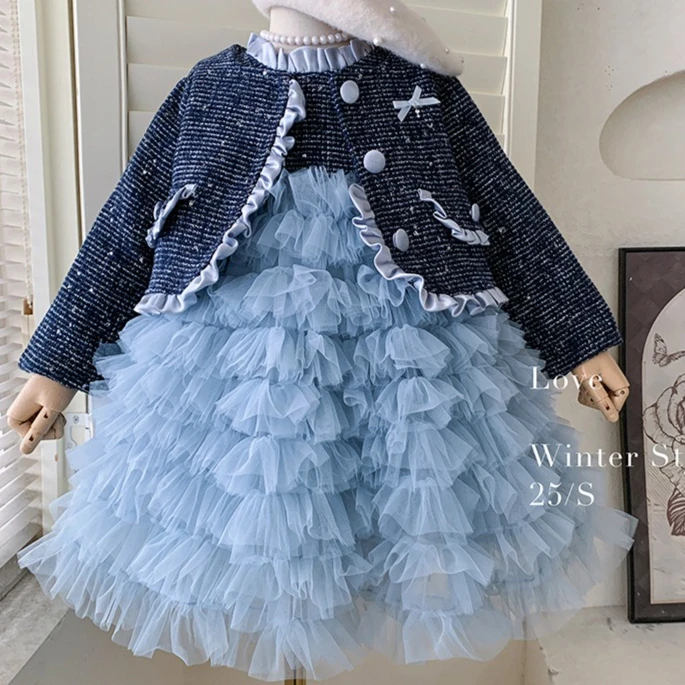 Costume pour filles, vêtements pour enfants, tempérament de bébé, veste en velours, robe en maille sans bretelles, deux ensembles, nouvelle collection printemps et automne 2025