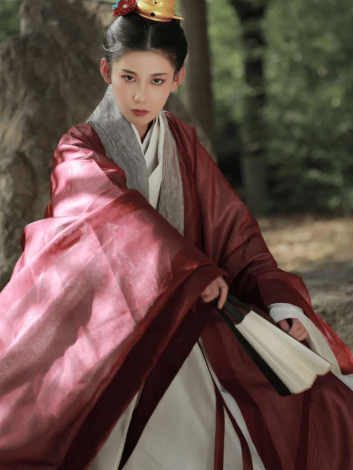 Ming Dynasty hanfu cloud pattern yarn fabric cloak with large sleeves can be paired with Taoist robe long shirt for spring