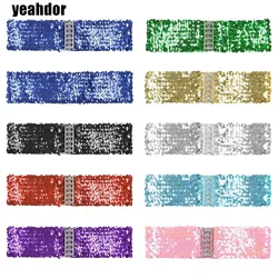 Womens Sprankelende Lovertjes Taille Riem Verbreden Elastische Gordel Hemisferische Sluiting Glitter Riem Accessoire Voor Feestkostuums