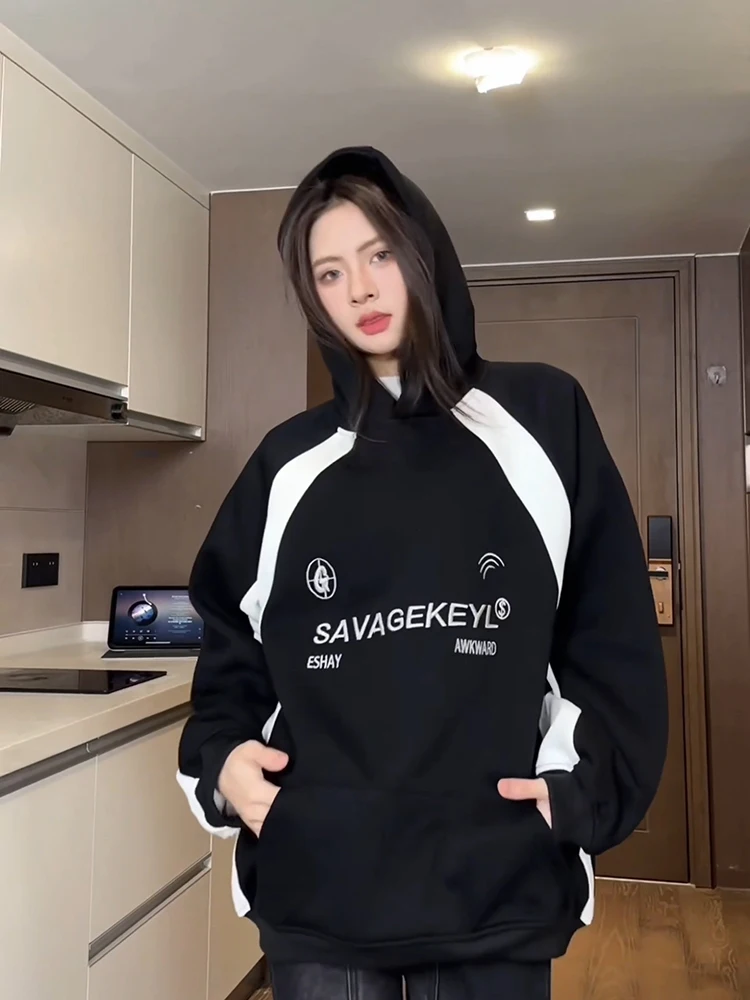 

Стильный спортивный костюм Cleanfit для мужчин: худи и брюки, плотный, в американском стиле, с контрастными вставками, повседневный, свободный крой, смесь хлопка и полиэстера