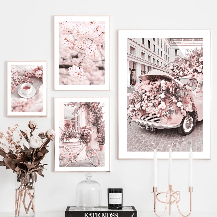 

Paris Tower Coffee Old Car Bicycle Tram Flowers Art Nordic PostersCanvas Painting And Prints Wall Pictures For Bedroom Decor