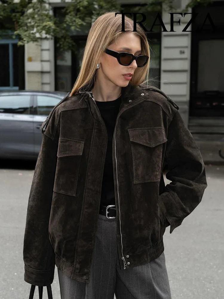 

HH Women Autumn High Street Solid Coats Turtleneck Pocket Decoration Zipper Women's New Fashion Long Sleeves Jackets Trendy