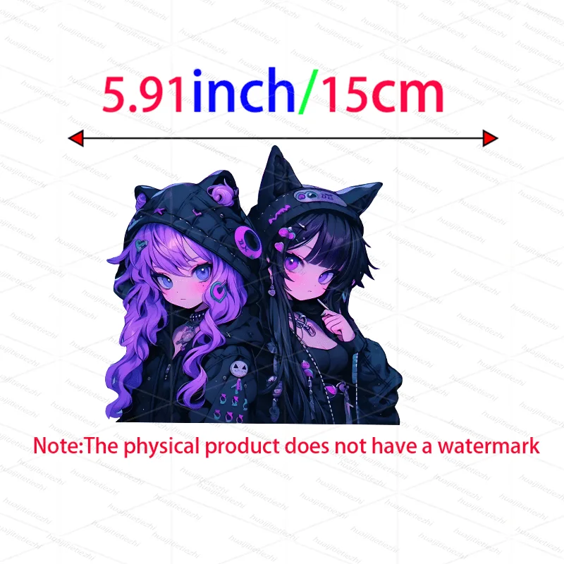 Dark Kawaii Anime Cat Girl Duo Vinyl Decal Waterproof Sticker For Car Laptop Cup Suitcase Decor view 2