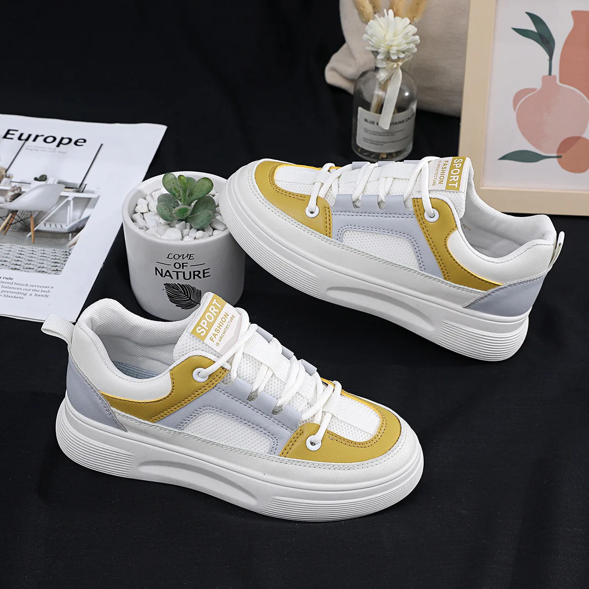 Spring New Instagram Korean Edition Little White Shoes Female Heightening Student Running Board Shoes Breathable Casual Shoes