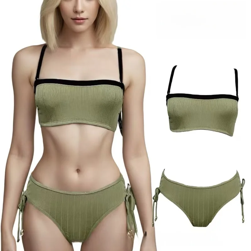 

Модный женский купальник-бикини с противоскользящими полосками, раздельный, с термоактивными вставками и чашечками для груди