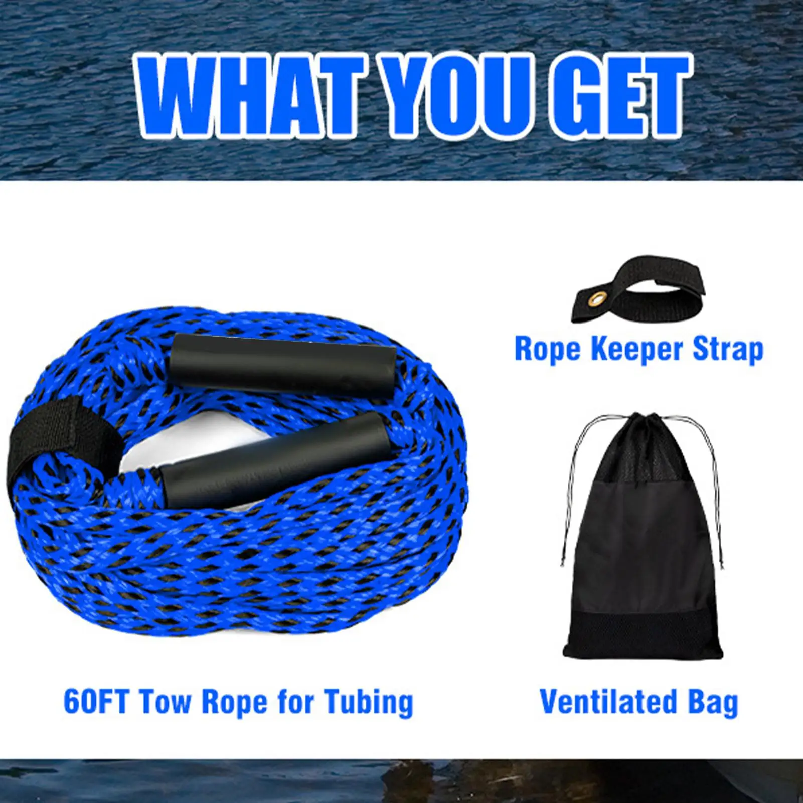 

Буксирные тросы для катания на лодках, сверхмощная веревка для водных лыж, 1000–2000 кг, для буксируемых трубок, буксировочный трос для наколенников 6/18 м