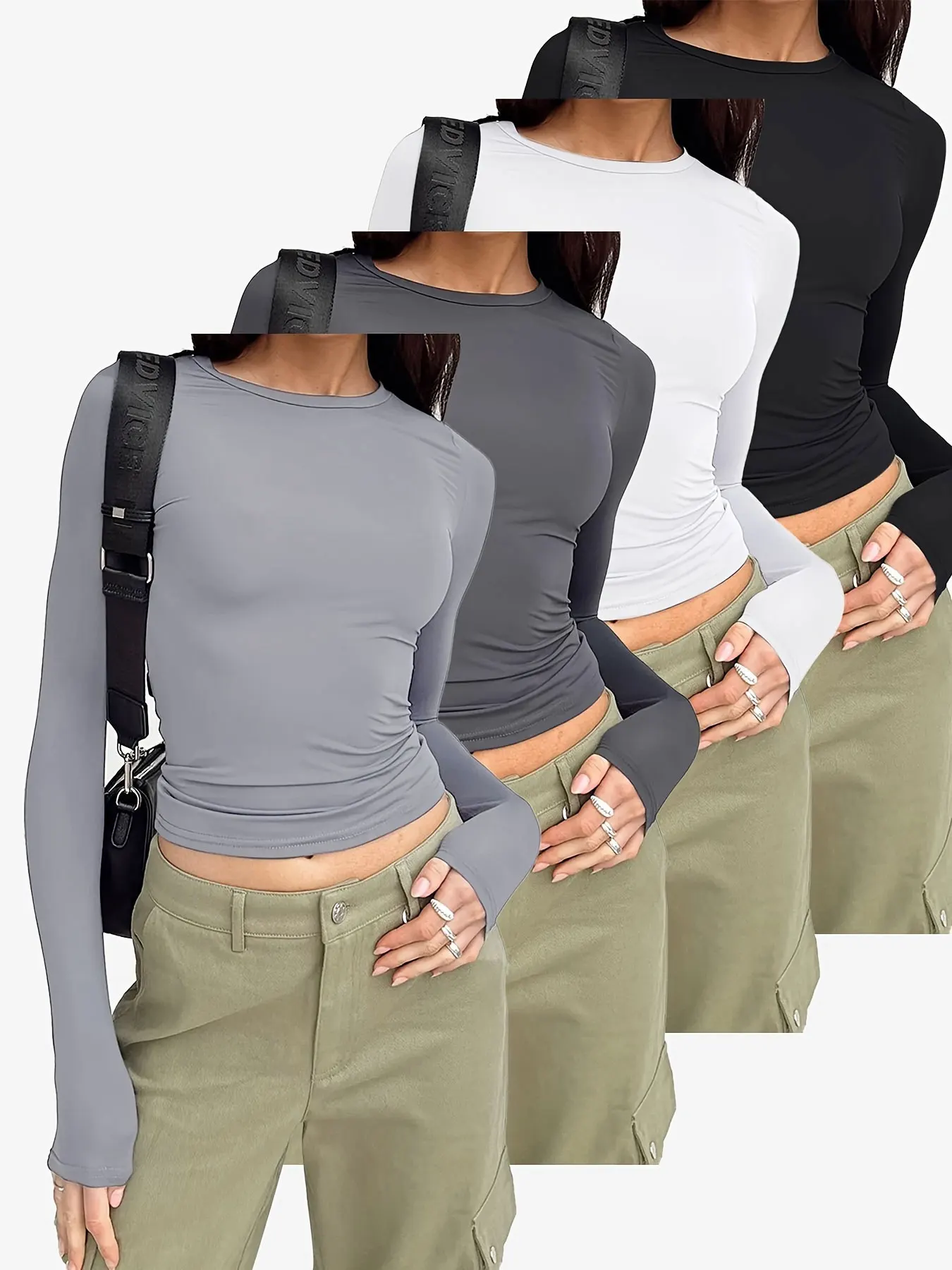 

New fashion women's solid color casual slim long sleeve four-piece set