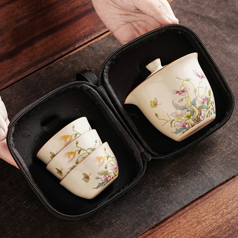 portable-ceramic-tea-set-travel-camping-handheld-pot-three-tea-cups-carry-on-bag-new-2024-yuzhou-ceramics-outdoor-diningware