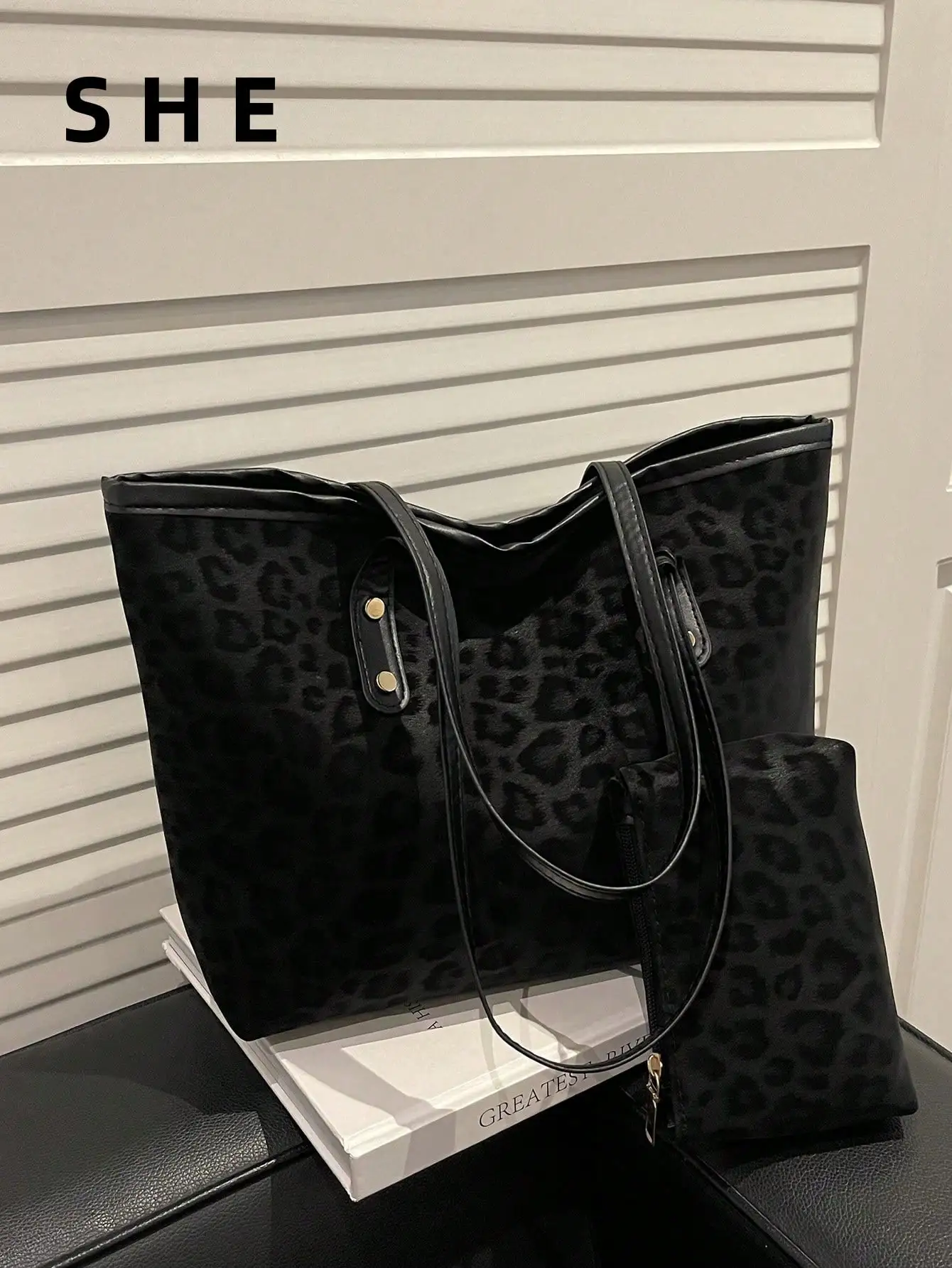 2pcs Large Capacity Leopard Print Faux Leather Tote Bag, With Dual Handles, Ideal For Commuting, Work Or School.,Business Professional Women sg260103220265811552938