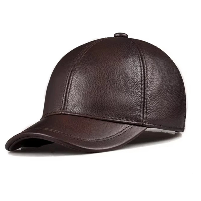 2026 Autumn Winter Men Brown/Black Color Real Leather Baseball Caps Men Ladies Youth Duck Tongue  Warm Hats Hip Pop Bonnet Femme