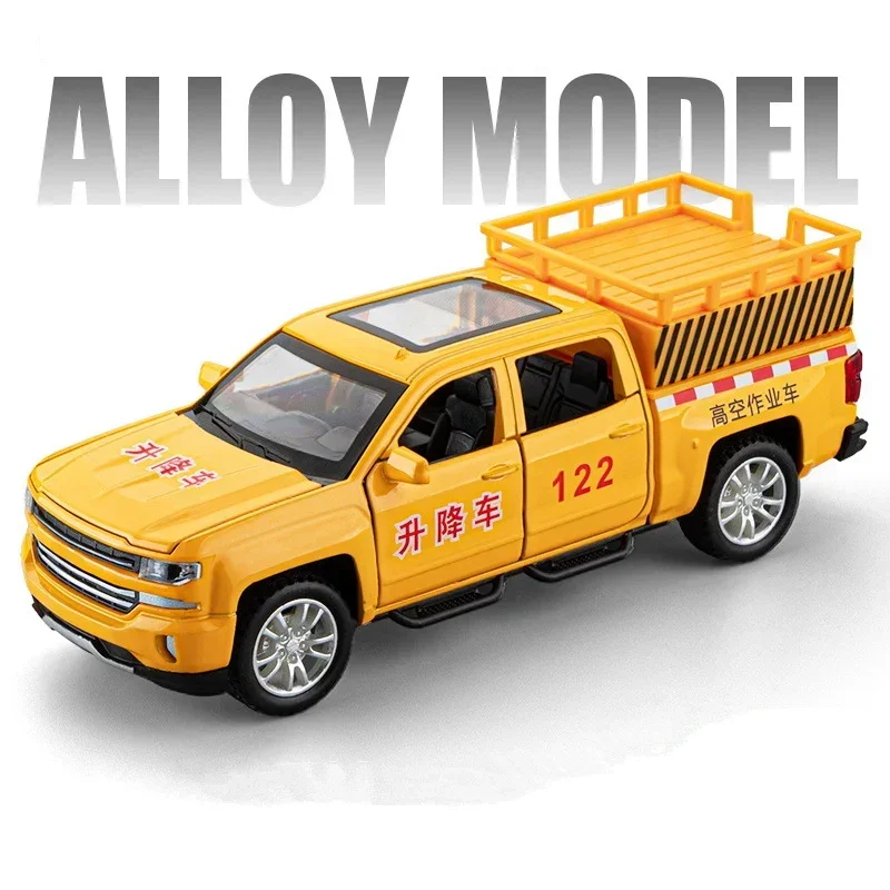 1/32 Alloy High Altitude Operation Lifting Vehicles Car Pickup Model Diecast Road Rescue Vehicles Trailer Truck Model Kids Toys